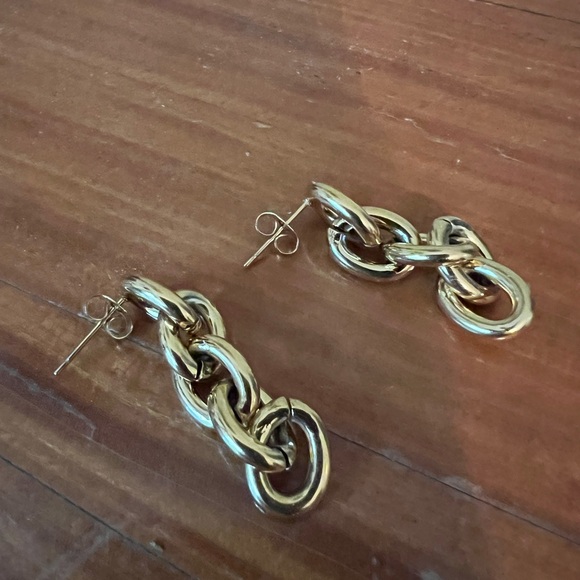 Stately Steel HSN Gold tone Link Earrings - Picture 5 of 5